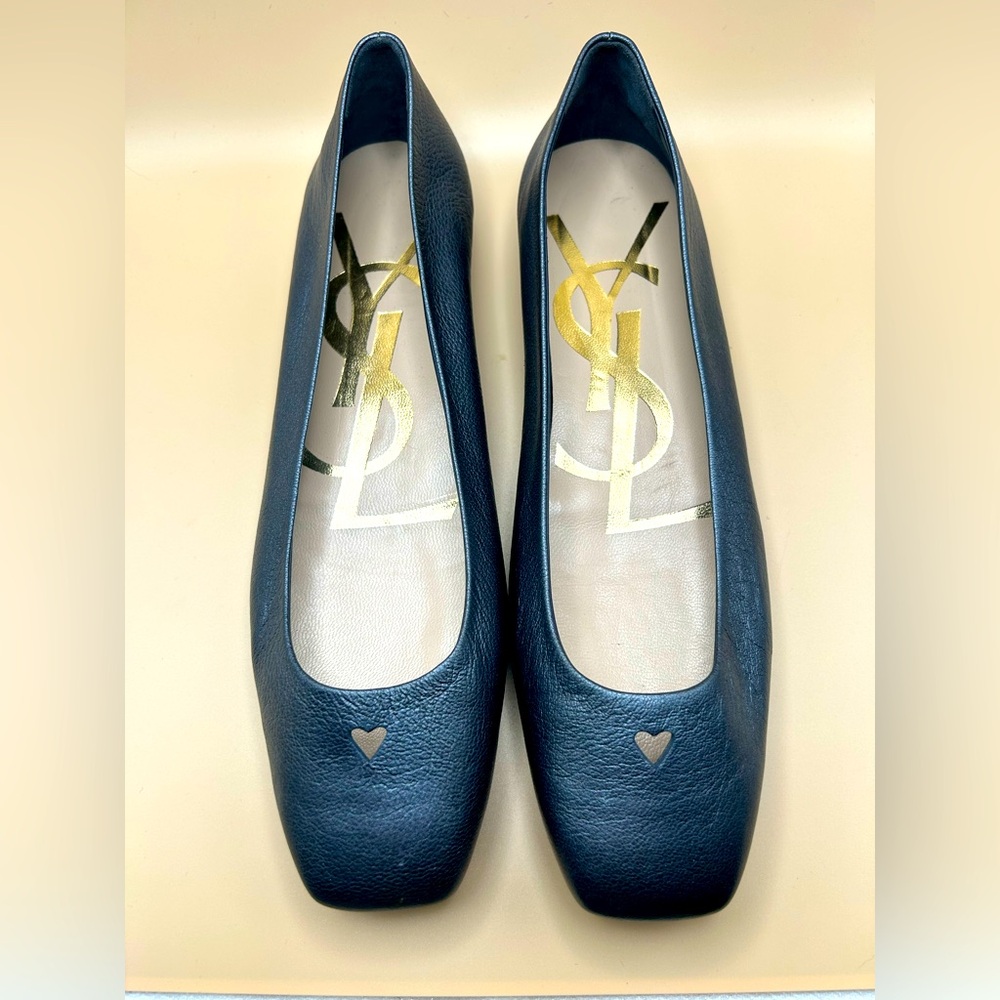 Authentic Blue Metallic Yves Saint Laurent Ballerina Flats